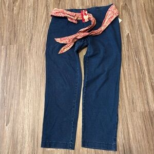 PureJill Women’s Jeans with Red Patterned Waist Tie